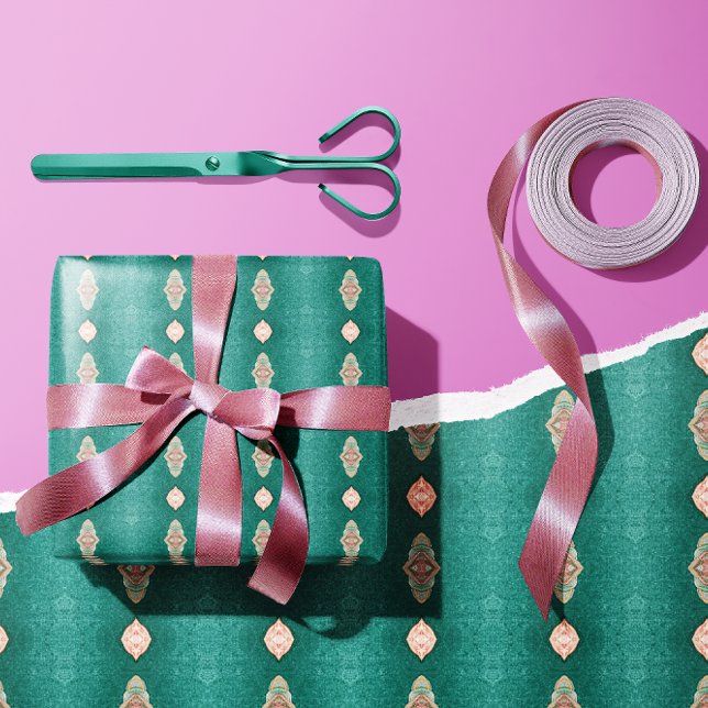 Vintage Floral and Teal Paper Wrap Set (Retro Teal and Rose Christmas Gift Wrap Paper)