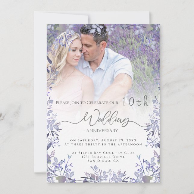Vintage Floral anniversary Photo invitation  (Front)