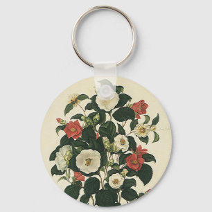 Vintage Floral, Antique Garden Roses Flowers Key Ring