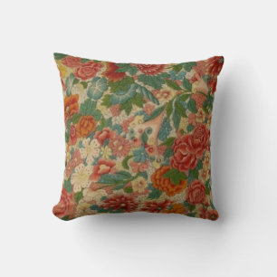 Vintage Floral Antique in Red, Green & Gold Cushion