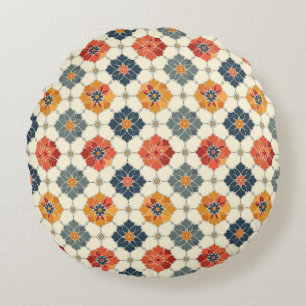 Vintage Floral Arabesque Tile Pattern Round Cushion