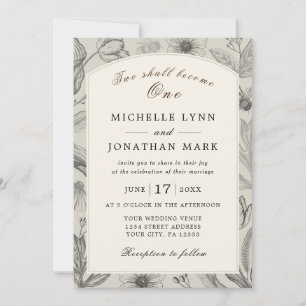 Vintage Floral Arch Frame Christian Wedding Invitation