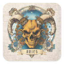Vintage Floral Aries Zodiac Sign Unique Skull