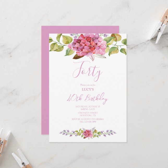 Vintage Floral Arrangement Birthday Party Invitation (Front/Back In Situ)
