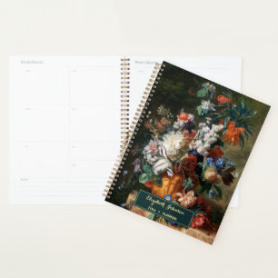 Vintage Floral Art Custom Name Gold Monogram 2025 Planner