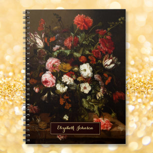 Vintage Floral Art Custom Name Gold Monogrammed Notebook