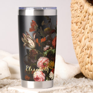 Vintage Floral Art Flowers Elegant Gold Monogram Insulated Tumbler