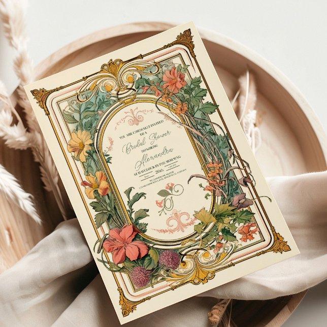 Vintage Floral Art Nouveau Bridal Shower Invitation (Creator Uploaded)