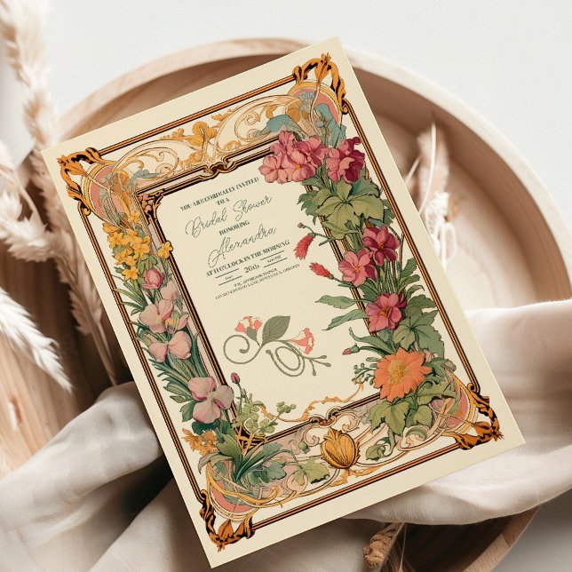 Vintage Floral Art Nouveau Bridal Shower Invitation (Creator Uploaded)