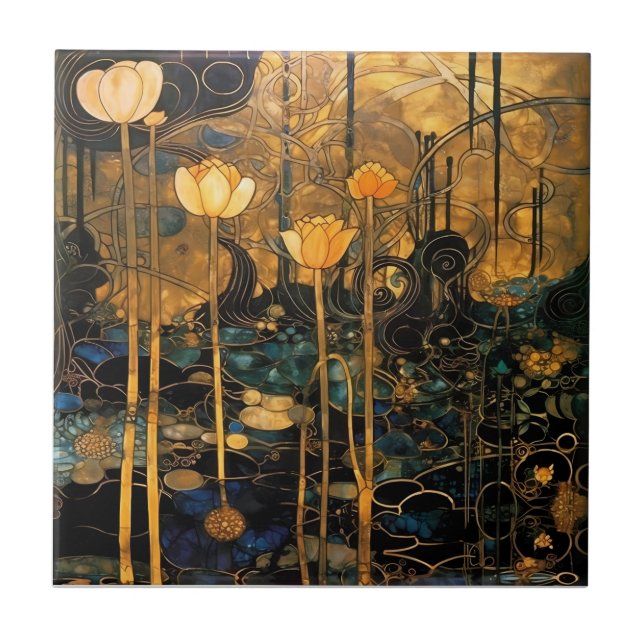 Vintage Floral Art Nouveau Ceramic Tile (Front)