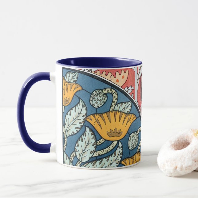 Vintage Floral Art Nouveau Poppy Flowers Mug (With Donut)