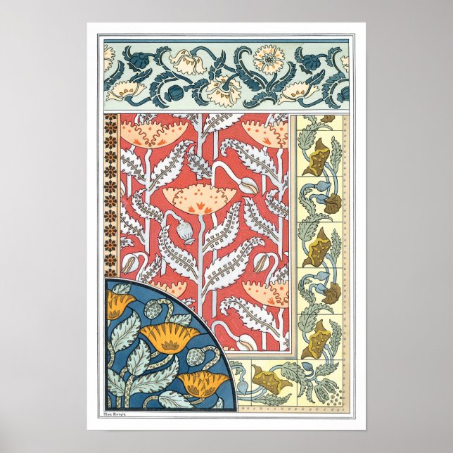 Vintage Floral Art Nouveau Poppy Flowers Poster (Front)