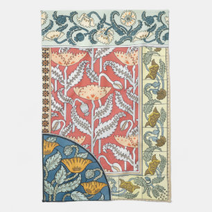 Vintage Floral Art Nouveau Poppy Flowers Tea Towel