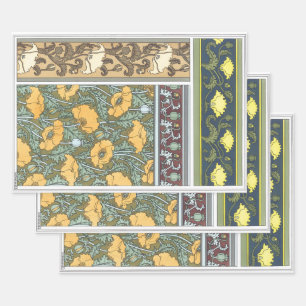 Vintage Floral Art Nouveau Poppy Flowers Wrapping Paper Sheet