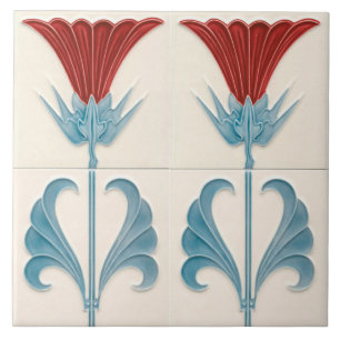 Vintage Floral Art nouveau red daisy Tile