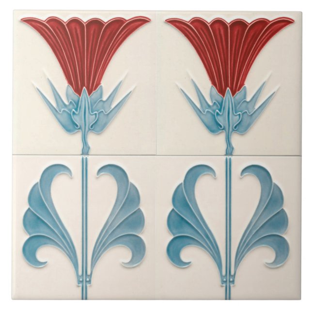 Vintage Floral Art nouveau red daisy Tile (Front)
