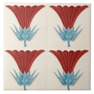 Vintage Floral Art nouveau red daisy Tile