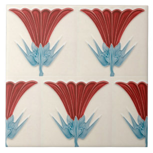 Vintage Floral Art nouveau red daisy Tile