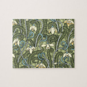 Vintage Floral Art Nouveau Snowdrop Flowers Jigsaw Puzzle