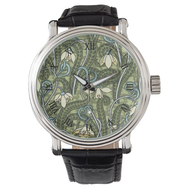 Vintage Floral Art Nouveau Snowdrop Flowers Watch (Front)