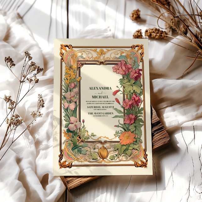 Vintage Floral Art Nouveau Wedding Acrylic Invitations (Creator Uploaded)