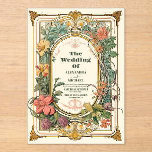 Vintage Floral Art Nouveau Wedding Acrylic Invitations