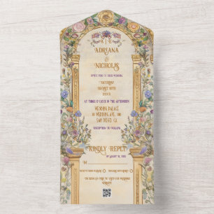 Vintage Floral Art Nouveau Wedding All In One Invitation