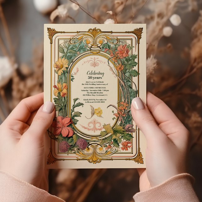 Vintage Floral Art Nouveau Wedding Anniversary Invitation (Creator Uploaded)