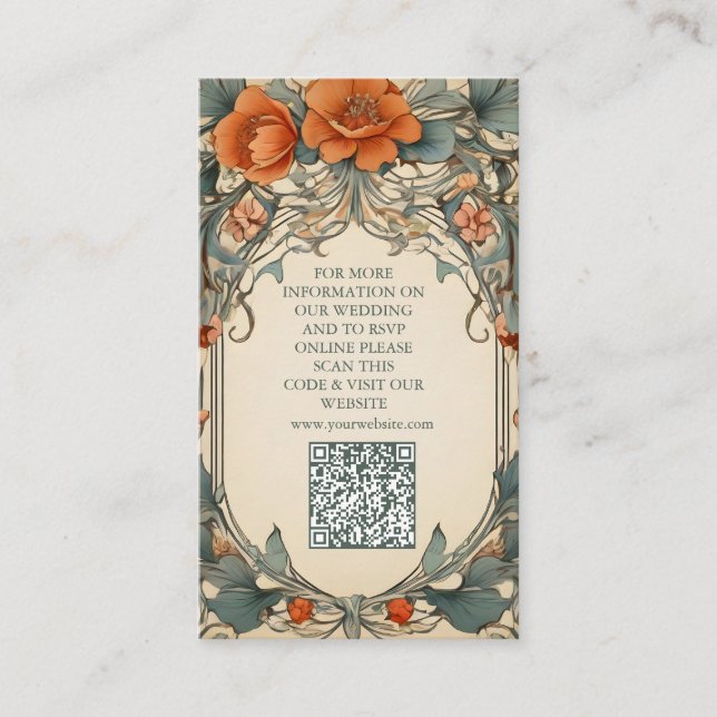 Vintage Floral Art Nouveau Wedding  Enclosure Card (Front)