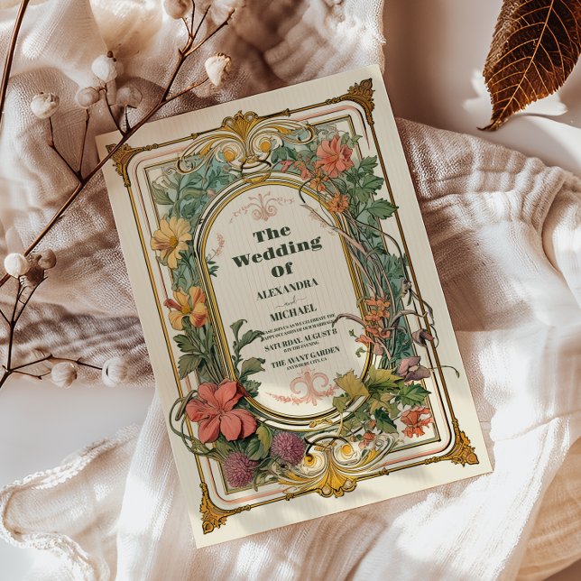 Vintage Floral Art Nouveau Wedding Invitation (Creator Uploaded)