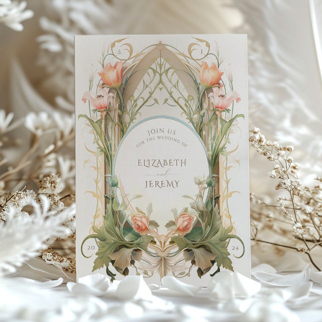 Vintage Floral Art Nouveau Wedding Invitation (Creator Uploaded)