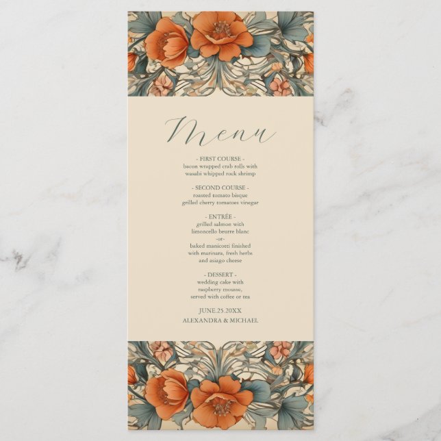 Vintage Floral Art Nouveau Wedding  Menu (Front)