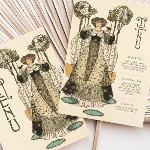 Vintage Floral Art Nouveau Wedding Menu Card