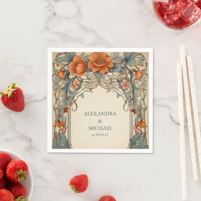 Vintage Floral Art Nouveau Wedding Napkin (Insitu)