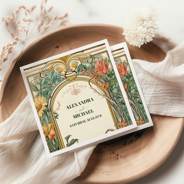 Vintage Floral Art Nouveau Wedding Napkin (Creator Uploaded)