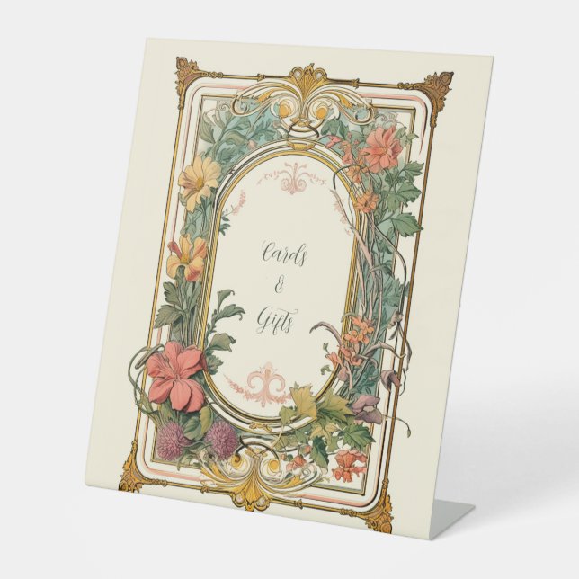 Vintage Floral Art Nouveau Wedding  Pedestal Sign (Front)