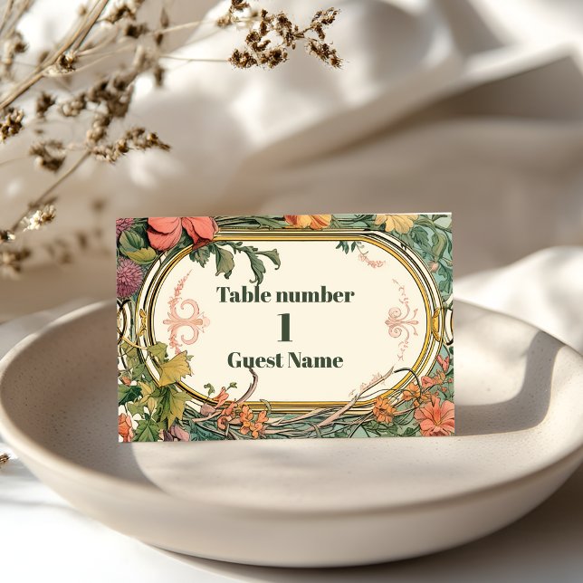 Vintage Floral Art Nouveau Wedding Place Card (Creator Uploaded)