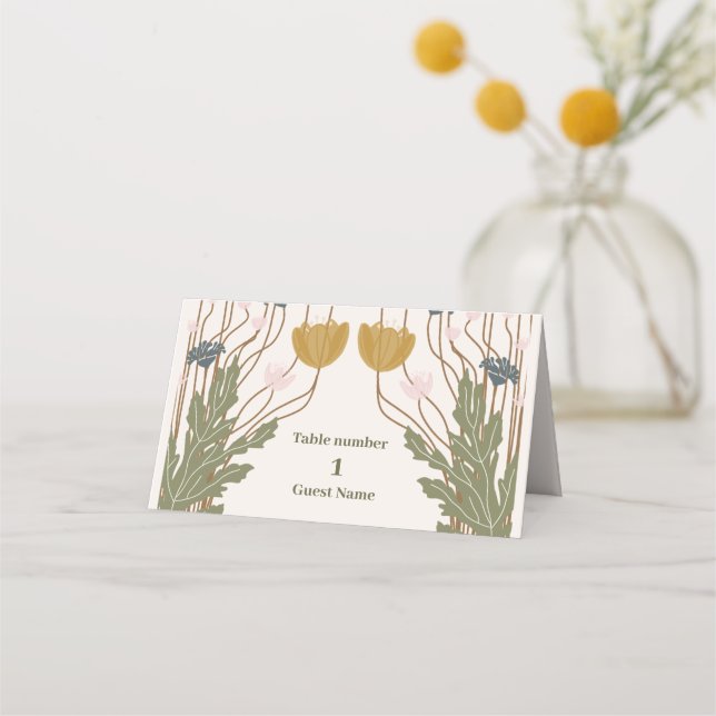 Vintage Floral Art Nouveau Wedding Place Card (Front)
