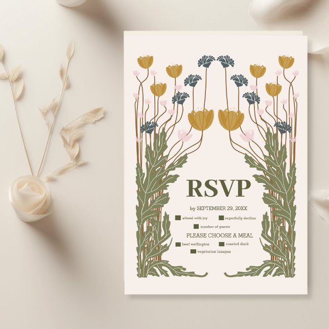 Vintage Floral Art Nouveau Wedding RSVP Card (Creator Uploaded)