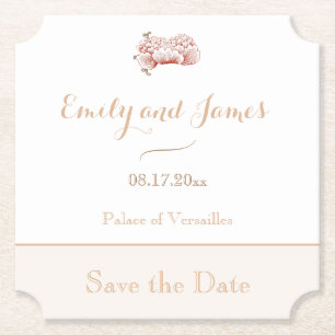 Vintage Floral Art Nouveau Wedding Save the Date Paper Coaster
