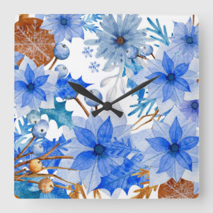 Vintage Floral Art Square Wall Clock
