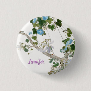 Vintage Floral Asian Style Pastel Colours Name 3 Cm Round Badge