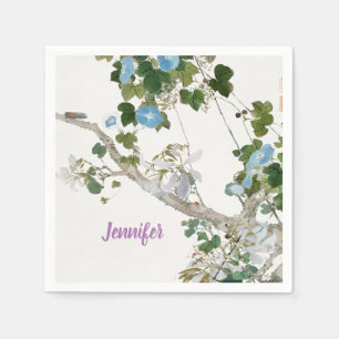 Vintage Floral Asian Style Pastel Colours Name Napkin