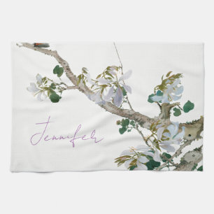 Vintage Floral Asian Style Pastel Colours Name Tea Towel