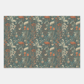 Vintage, floral, autumn, field of wildflowers wrapping paper sheet