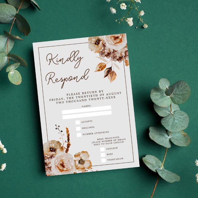 Vintage Floral Autumn Flowers Wedding RSVP Card (Creator Uploaded)