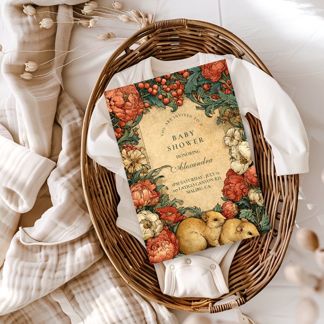 Vintage Floral Baby Animals Baby Shower Invitation (Creator Uploaded)