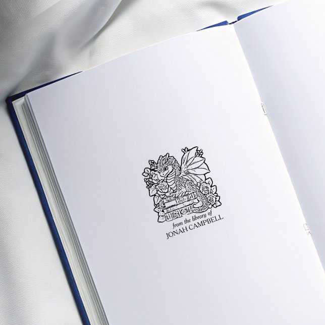 Vintage Floral Baby Dragon Bookplate Rubber Stamp (Creator Uploaded)