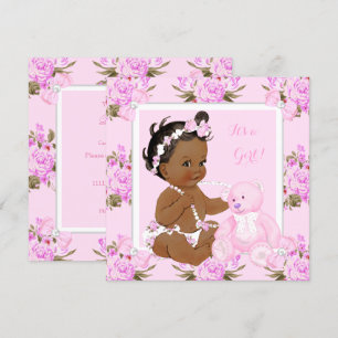 Vintage Floral Baby Shower Girl Pink Bear Ethnic Invitation