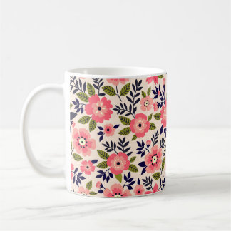 Vintage floral background, ditsy pink flowers. coffee mug